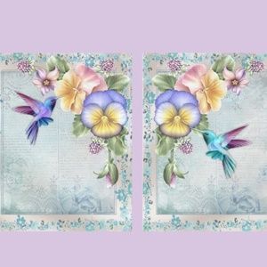 Set of 2 Hummingbirds and Flowers in Spring and Summer UNFRAMED Wall Art Prints